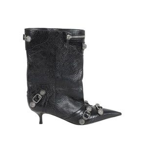 Balenciaga Mid-Calf Lambskin Boots With Metallic Accents - NWT